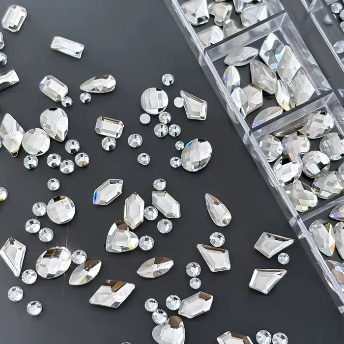1 boîte de strass transparents brillants pour ongles SS6-SS16