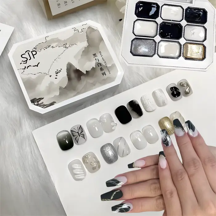 1 pièce de gel vernis à ongles solide noir et blanc