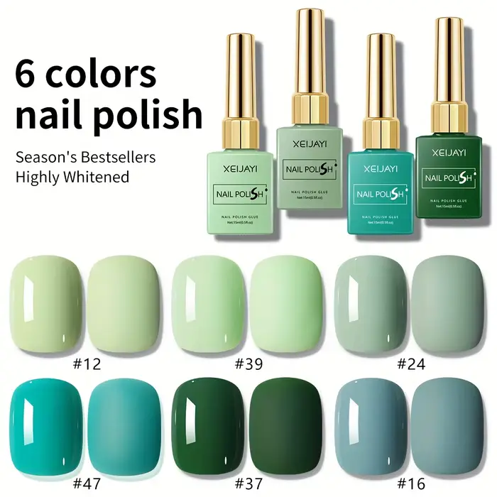 Ensemble de vernis à ongles vert (1/6 pièces) : une collection sélectionnée de verts saisonniers pour un nail art