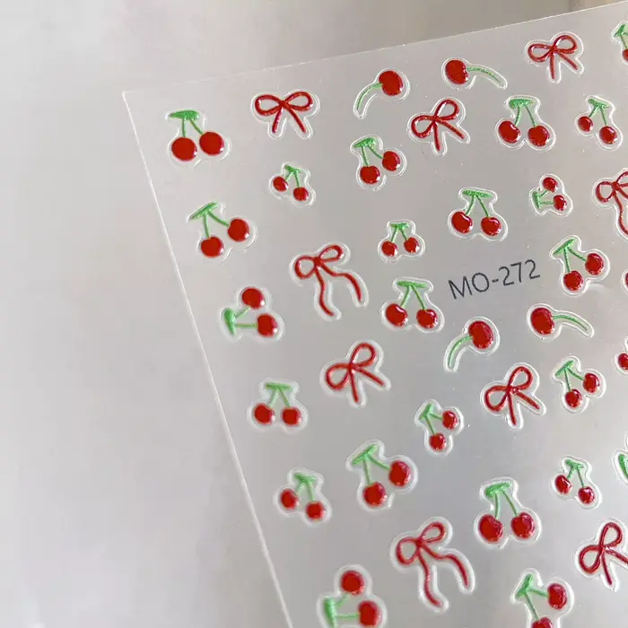 Autocollants 3D pour ongles motif cerises rouges