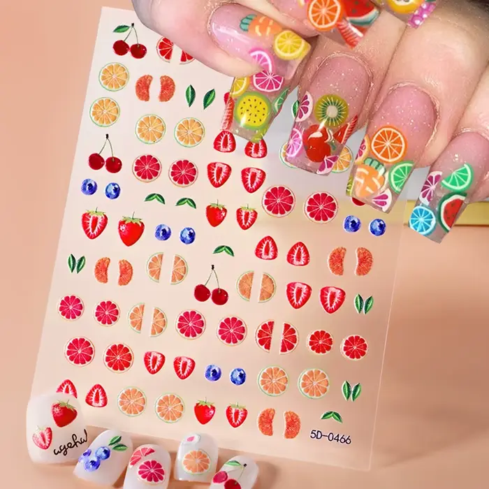 5D belle rouge Fruit cerise fraise Nail Art autocollant doux Orange pamplemousse curseurs conception