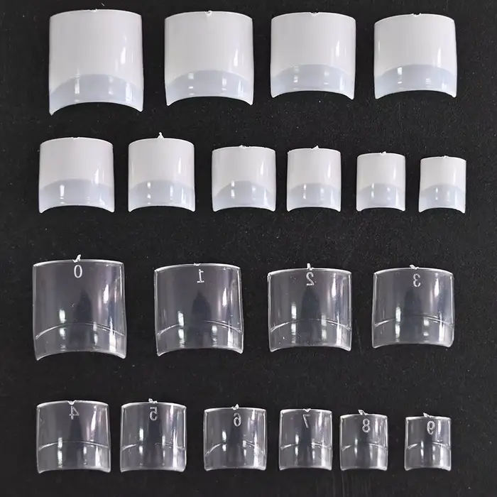 500 pièces/sac, faux ongles courts carrés, style French, demi-couverture, taille 10 (0-9), transpare