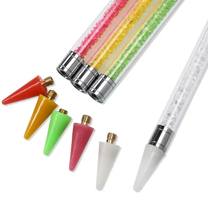Tête de cire de remplacement pour points d'ongles, strass/gemmes/charmes blancs et roses, pointes de