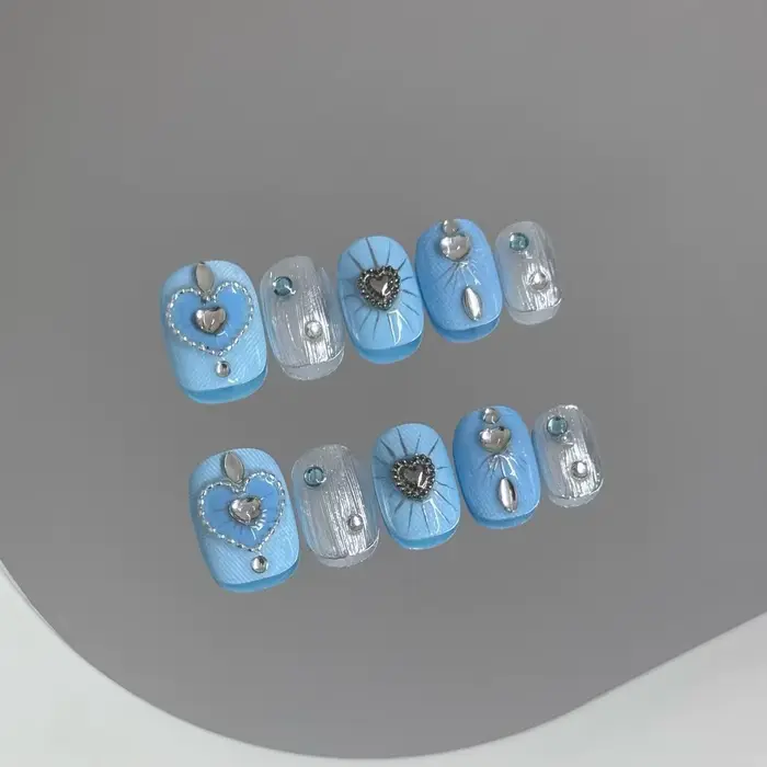 10 pièces à la main presse courte sur les ongles brillant diamant décor faux