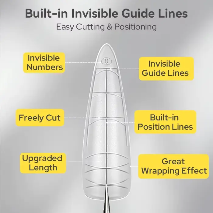 Longs faux ongles stiletto avec guides de longueur intégrés