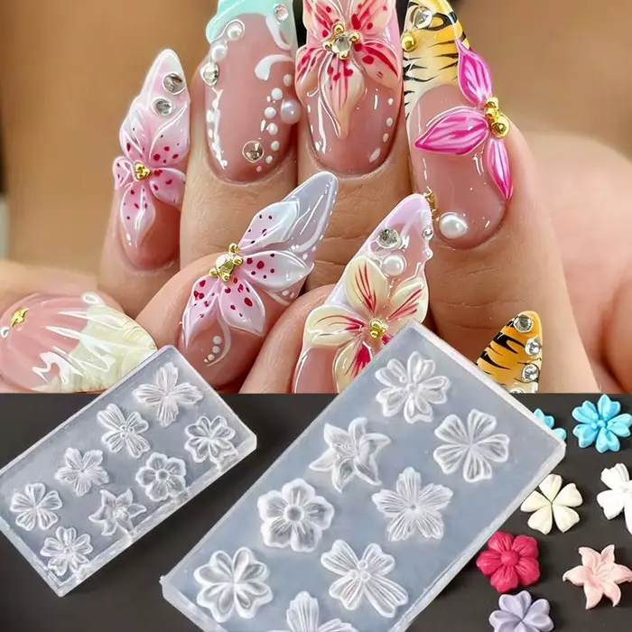 Moule à ongles en silicone motif pétales de fleurs printanières