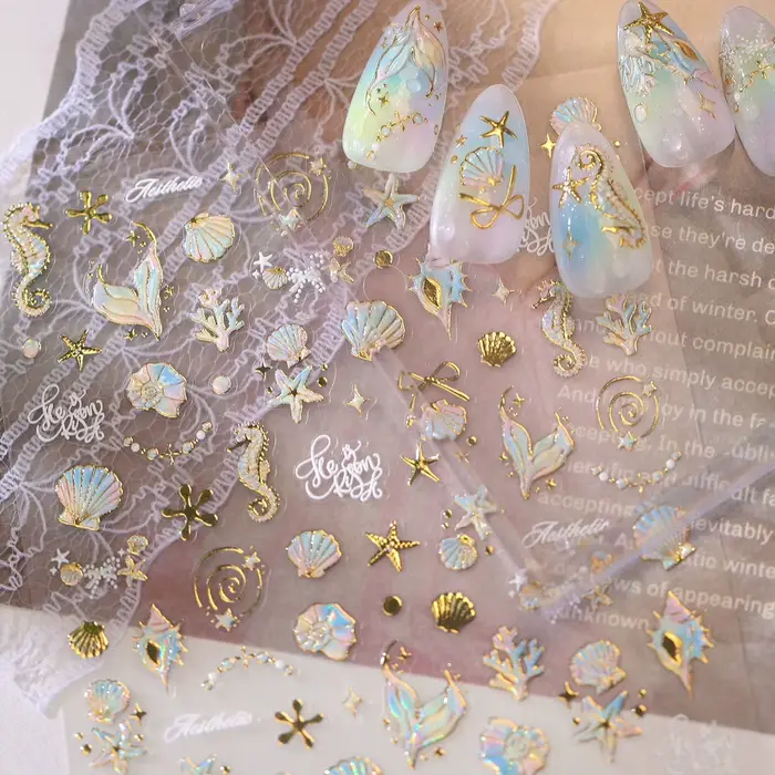 Magnifiques autocollants adhésifs pour ongles en forme de coquille de conque