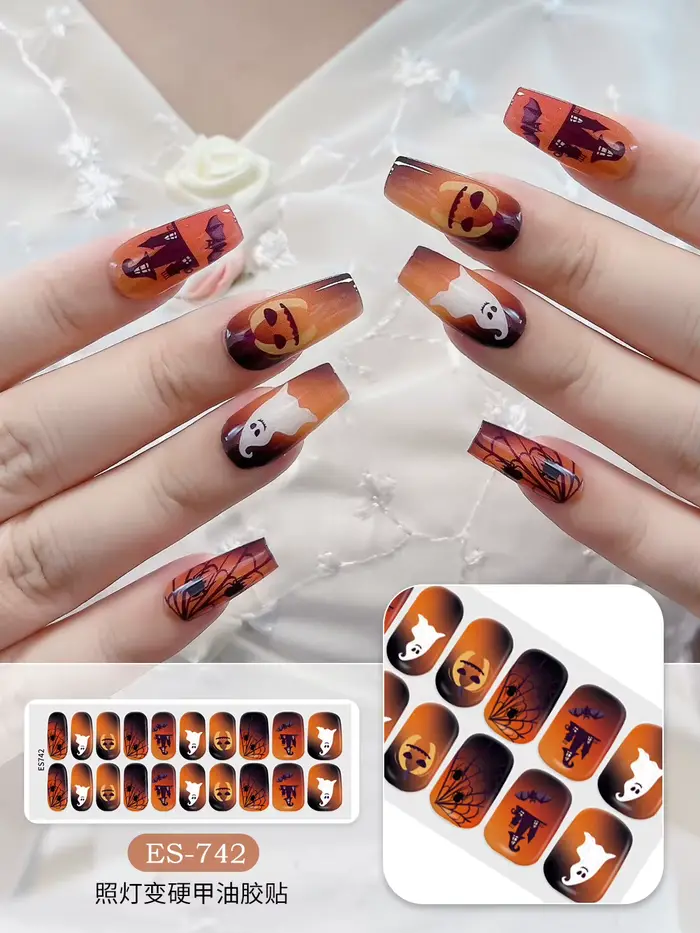 Nouveau 20 conseils Halloween Gel ongles Patch éclairage durcissement UV Semi-curant bricolage longue durée Semi-durcir