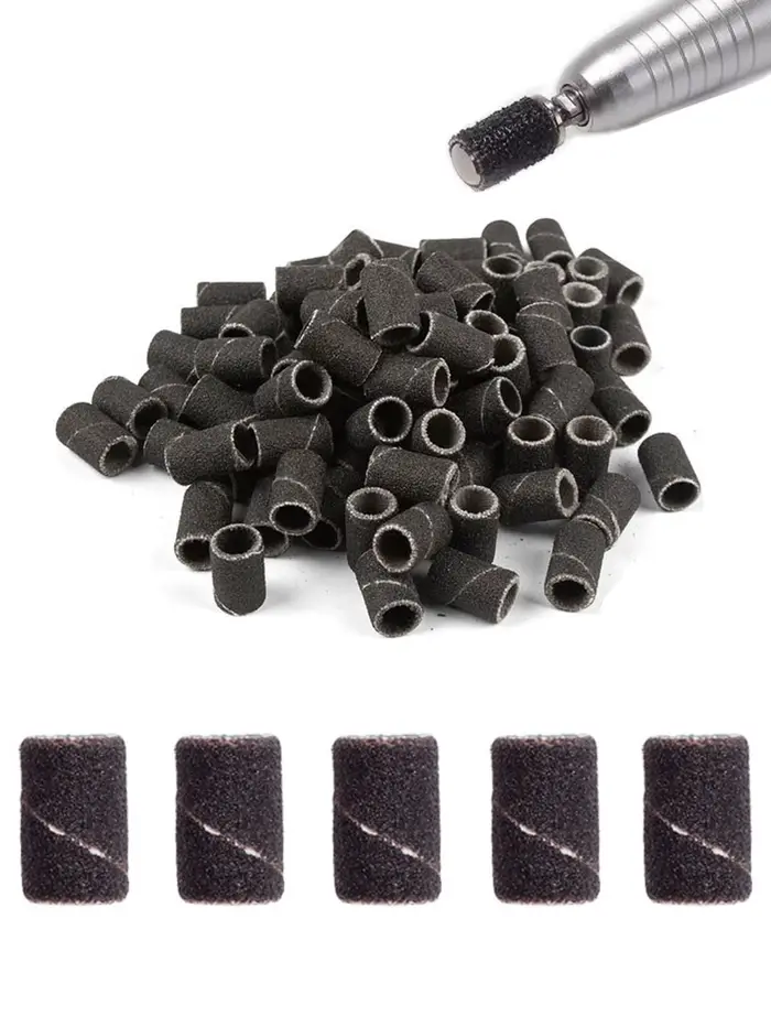 100 pièces bandes de ponçage avec 1 pièces ensemble d'arbres métalliques forets à ongles pour enleve