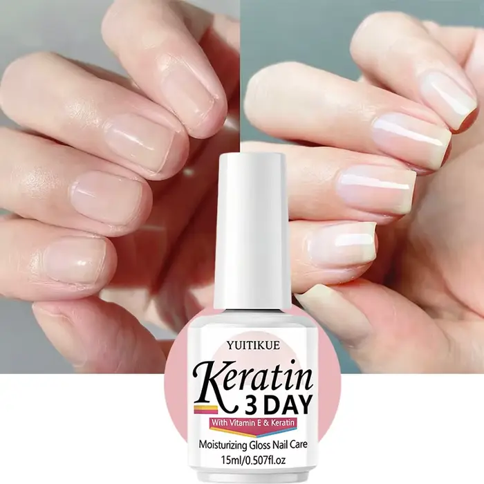 YUITIKUE Huile de Soin des Ongles à la Kératine 3 Jours 15ml Vitamine E Hydratante Brillante Absorption Rapide Format