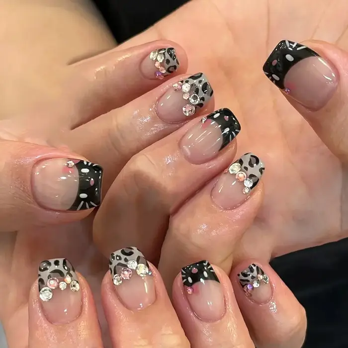 Zèbre rayures jaune blanc français Nail Art brillant strass fleur étoile faux ongles détachable fini
