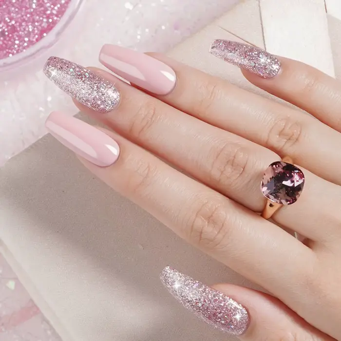 1/2 pièces 10 ml Vernis à ongles gel pailleté rose semi-permanent