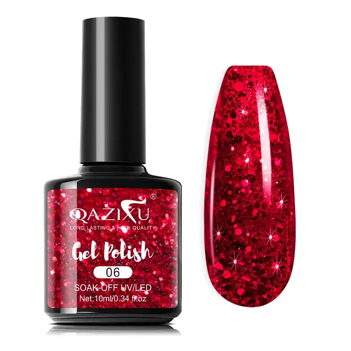 Vernis à ongles Semi-permanent de couleur rouge à paillettes