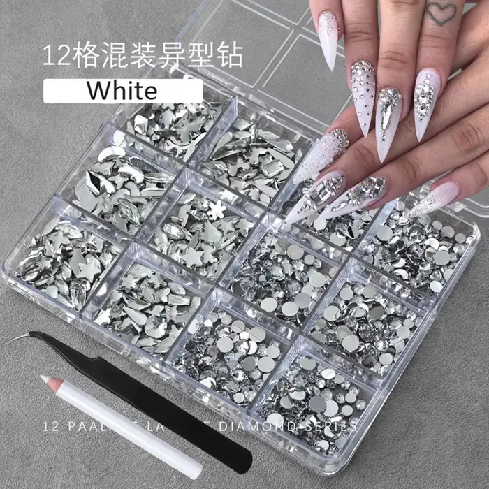 12 grilles 3D bébé bleu multi-formes Nail Art strass dos plat résine diamant luxe ongles breloques p