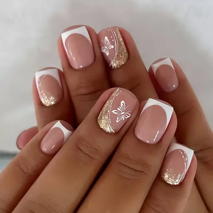 24 pièces tête carrée courte presse sur faux ongles français Simple