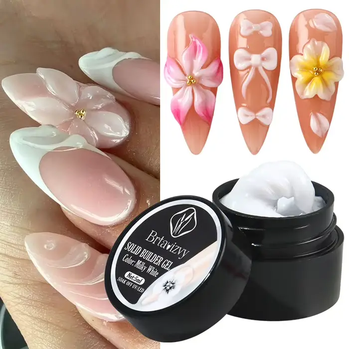 Gel Sculptant 3D Noir 5ml pour Extension Rapide des Ongles, Sculpture Élégante de Fleurs, Nail Art, 