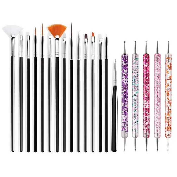 5/20 pièces Nail Art brosse conception pointe peinture dessin sculpture pointillage stylo FlatFan Liner acrylique Gel UV vernis manucure outils