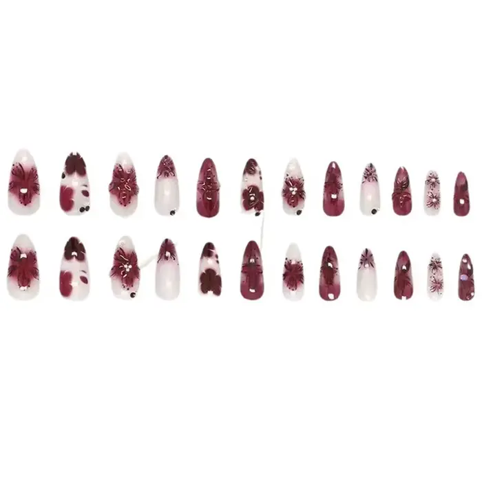 24 pièces perles fleur ongles conseils couleur foncée Design français Nail Art presse