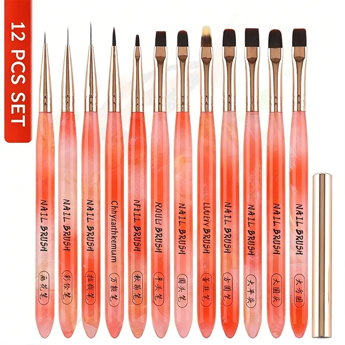 Ensemble de 13 pinceaux à ongles transparents Orange Koi
