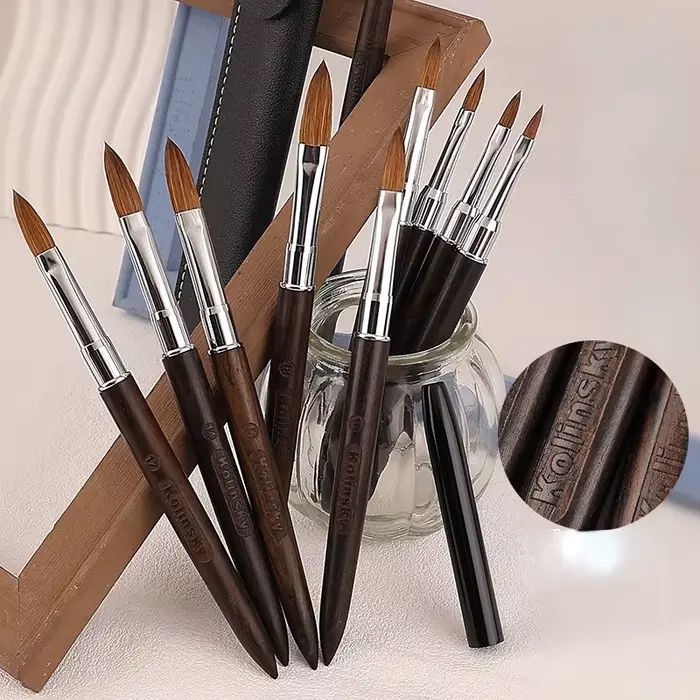 Kolinsky – brosse à ongles en acrylique, manche en bois de santal violet, stylo de sculpture sur Gel