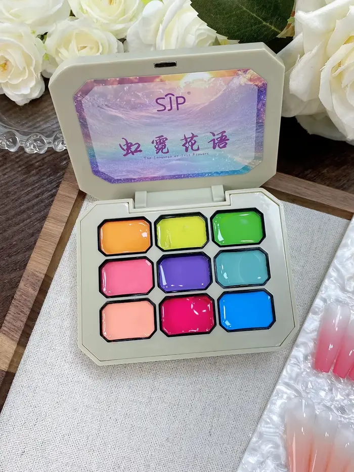 Gel de Peinture pour Ongles 9 Couleurs Effet Macaron Printemps-Été 4-en-1 – Gel de Stamping Dégradé pour Nail Art