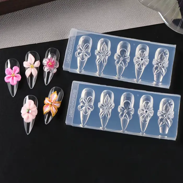 1 pièce Moule en silicone 3D pour ongles, motif fleur de printemps (Lys, Hibiscus), pour la sculptur