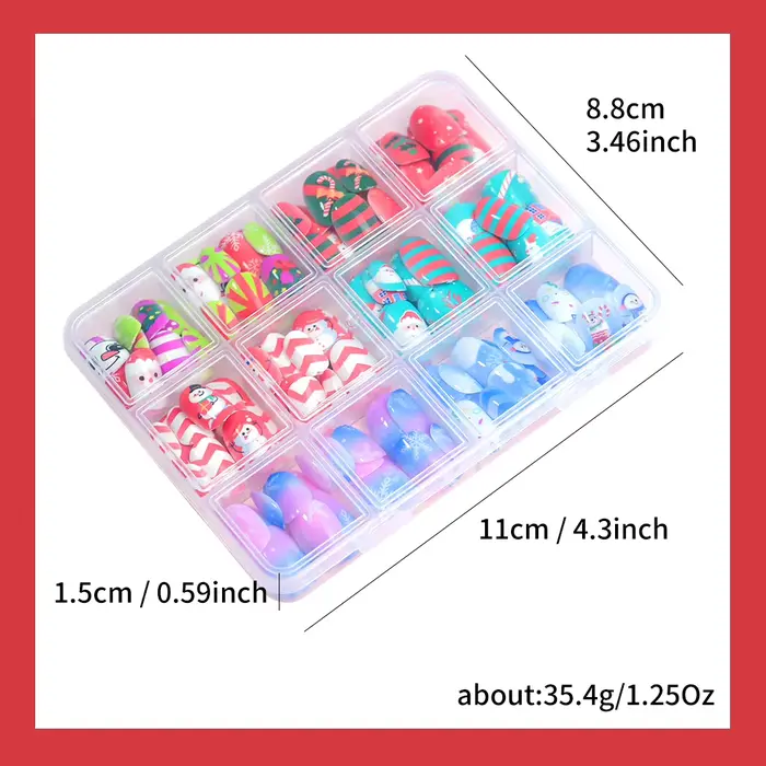 144 pièces/boîte noël enfants faux ongles beau bonhomme de neige flocons