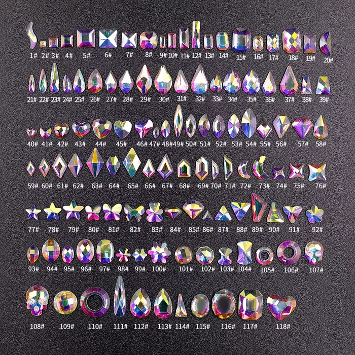 Strass cristal AB en grilles, 40 pièces, multi-formes, dos plat, Nail Art, gemme