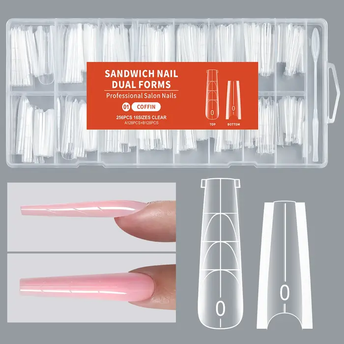 256 pièces/boîte Sandwich à ongles double forme pointes d'ongles construire rapidement
