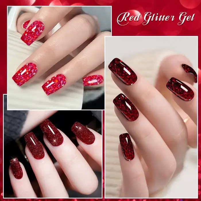 Vernis à ongles Gel à paillettes rouge de noël