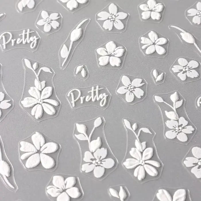 Autocollants 3D pour Nail Art, 2 pièces, fleurs blanches, feuilles de fleurs Sakura, décorations d'o