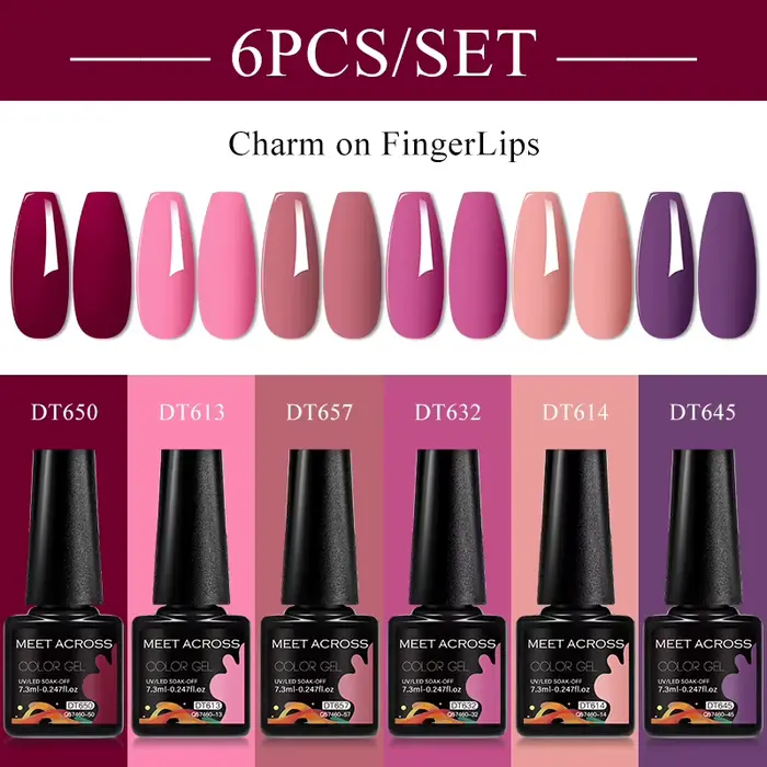 MEET ACROSS 6 pièces/ensemble 7.3ml série violet foncé Gel vernis à ongles automne Semi Permanent Nail Art UV Gel