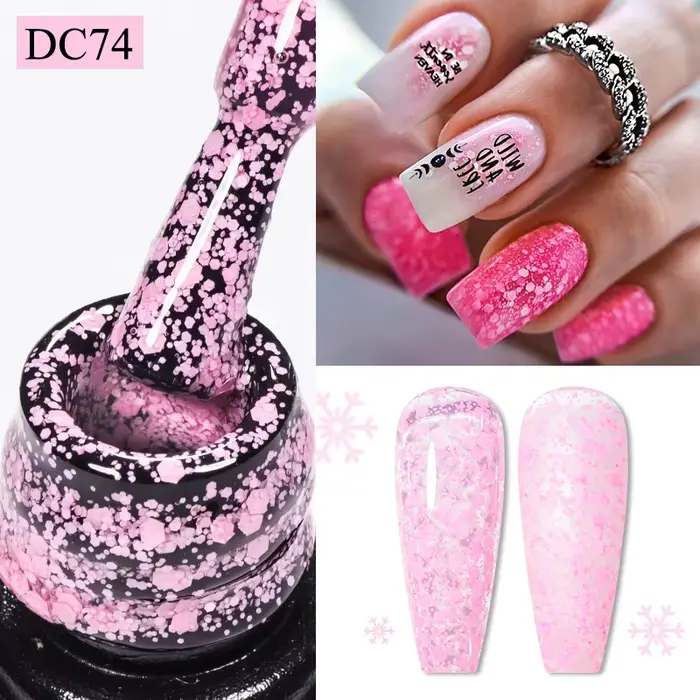 Vernis à ongles Gel flocon de neige UV LED Semi Permanent blanc laiteux rose paillettes