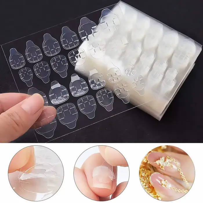 20 feuilles d'autocollants adhésifs pour ongles, double face, transparents, pour faux ongles, aspect