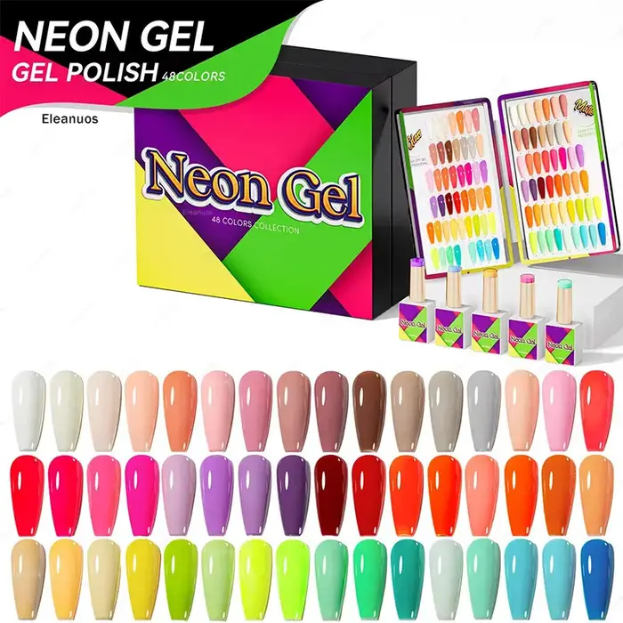 Eleanos Neon Macaron 48 couleurs ensemble de vernis à ongles Fluorescent avec livre d'affichage couleur couverture