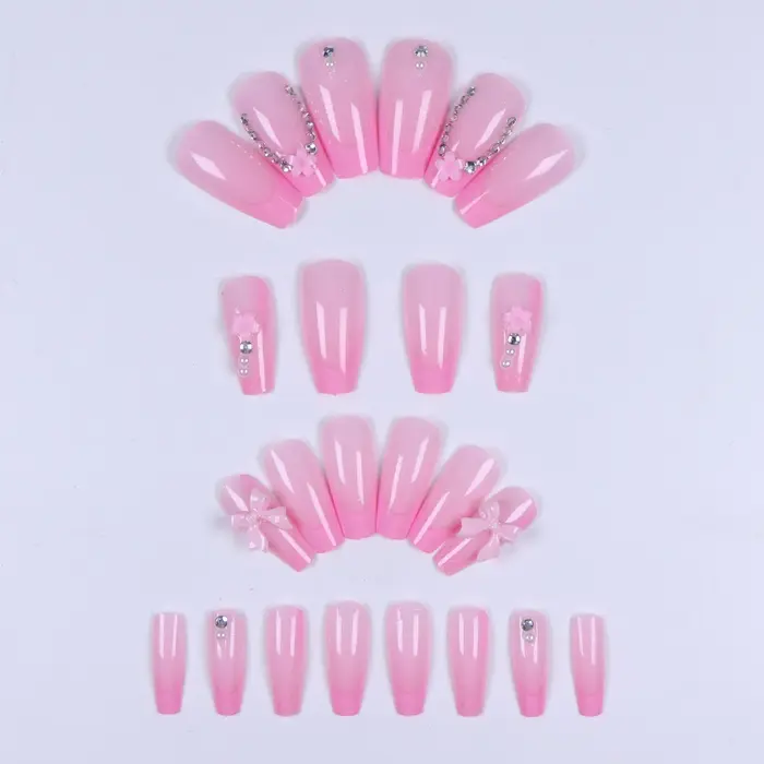 24 pièces-plaque à ongles cercueil, nœud rose 3D 3D, décoration à motif de fleur rose, réglage en st
