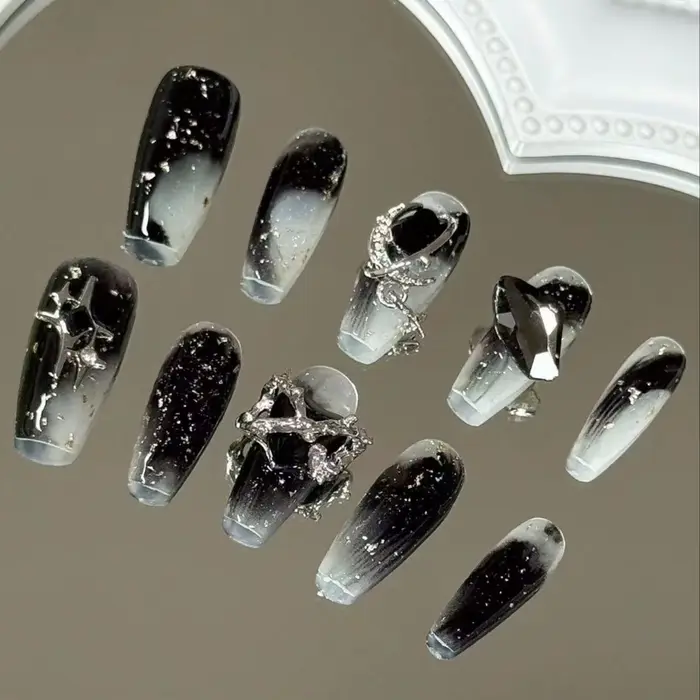 10 faux ongles longs trapézoïdaux de style punk, faits à la main, adaptés aux jeunes filles Y2K, à l