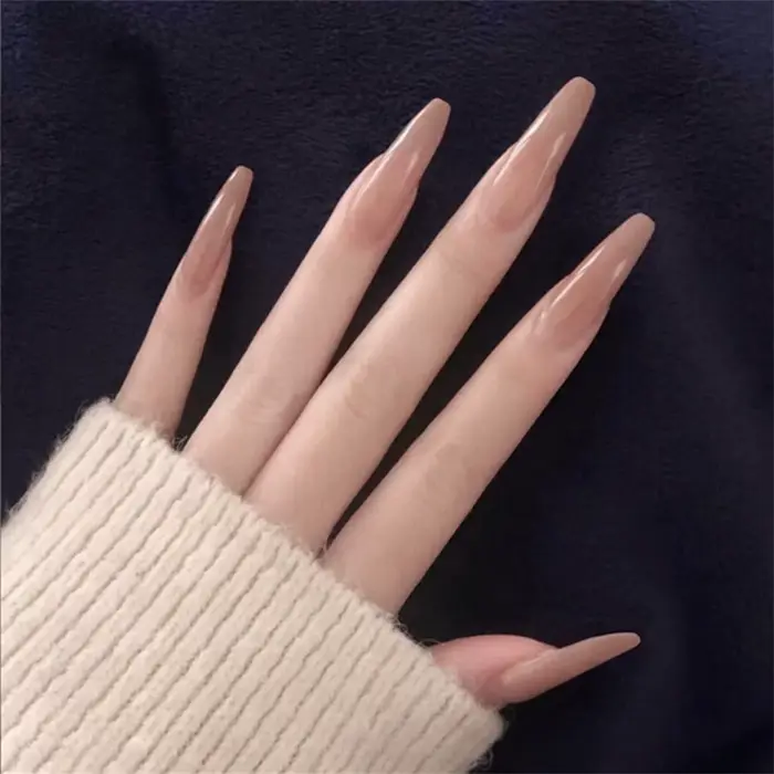 24 pièces/boîte 2022 nouveaux ongles artificiels avec colle blanc laiteux rose dégradés longue Ballet couverture