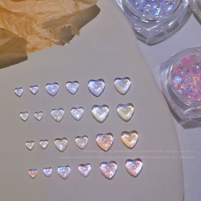 30 pièces/boîte Kawaii paillettes poudre coeur Nail Art décorations 3D résine strass breloques dessi