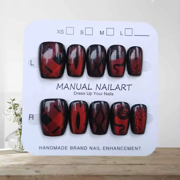 10 pièces Style foncé vent frais paon bleu émeraude Bordeaux rouge oeil de chat presse sur les ongles