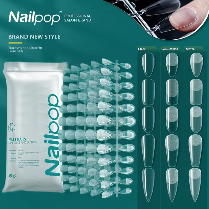 NAILPOP-Faux Ongles pour Système d'Extension, Couverture Complète, Pression sur N64.Coffin, Gel Doux