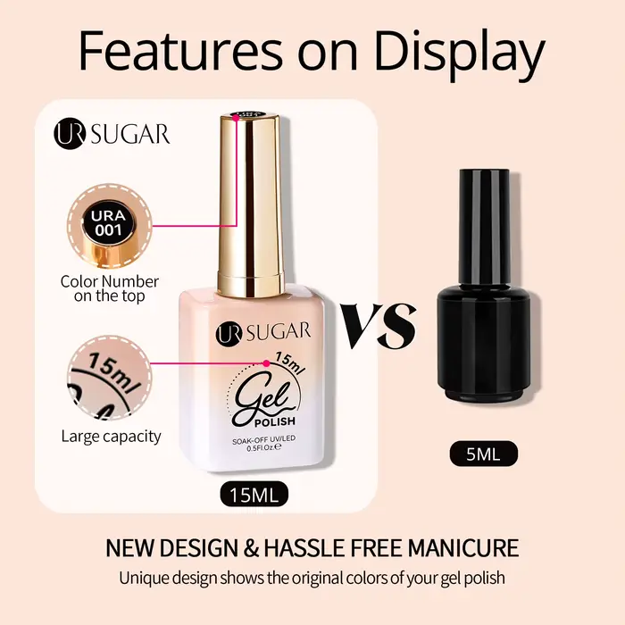 UR SUGAR 15ml Vernis à ongles gel UV/LED noir haute brillance pour manucure française