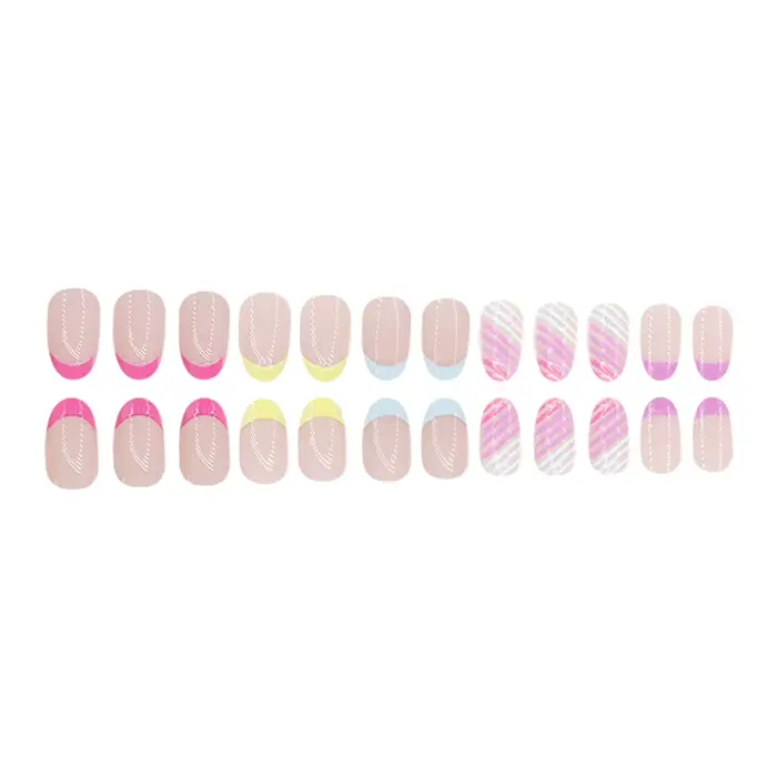 24 pièces presse sur ongles rayures autocollants français