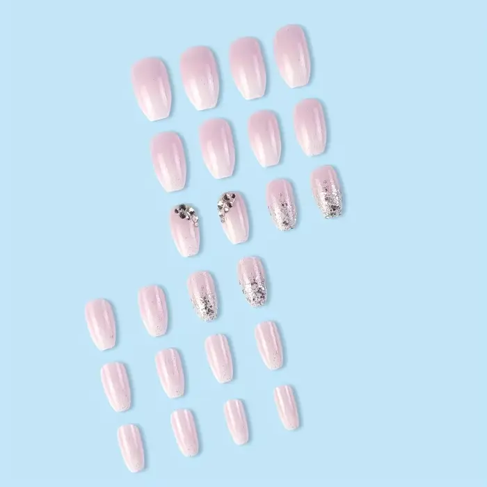 24 faux ongles carrés courts en forme de cercueil avec colle