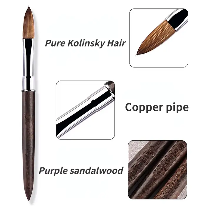Kolinsky – brosse à ongles en acrylique, manche en bois de santal violet, stylo de sculpture sur Gel