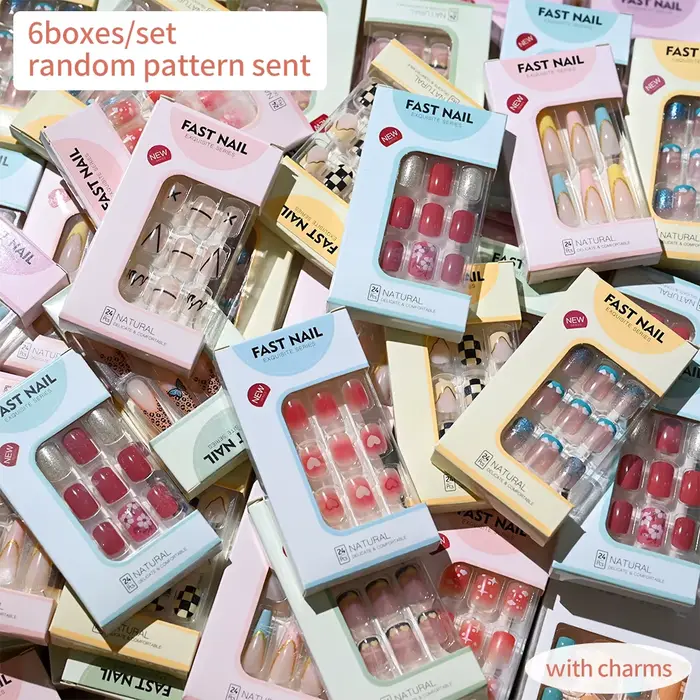 6 boîtes/ensemble court carré faux ongles amour design presse