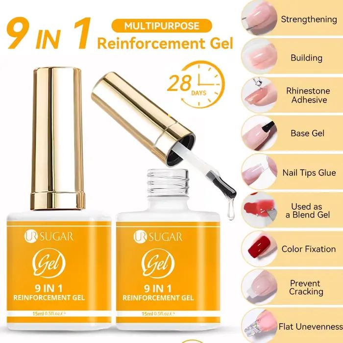 UR SUGAR 15ml Gel de renfort 9 en 1 Gel fort multifonctionnel Gel renforcé Semi Permanent UV Soak Of