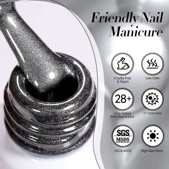 BORN PRETTY 10ml Gel Magnétique Noir Effet Chat pour Ongles, Vernis Semi-Permanent UV pour Manucure 