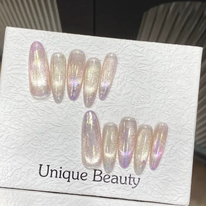 10 faux ongles brillants effet dégradé œil de chat