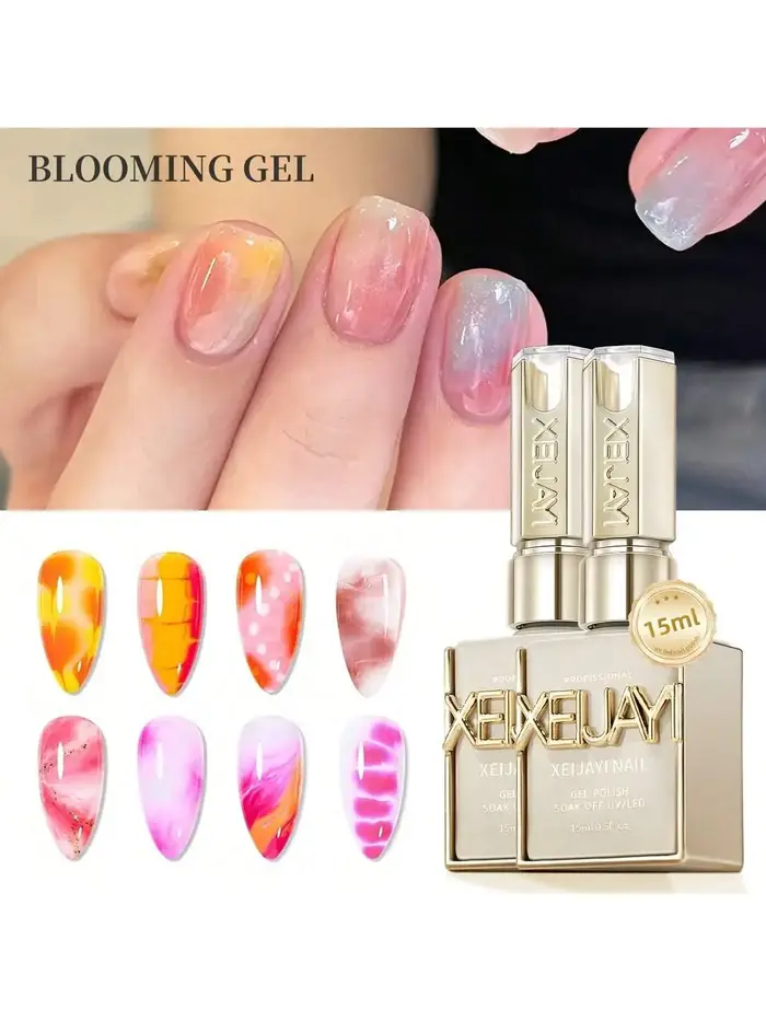 XEIJAYI 2 pièces 15ml Gel de finition pour ongles effet blooming UV LED Soak Off